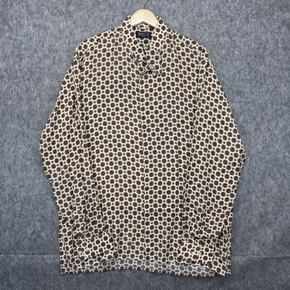 Vintage Bocci Italy 100% Silk Shirt Band Collar Medallion Geoemtric